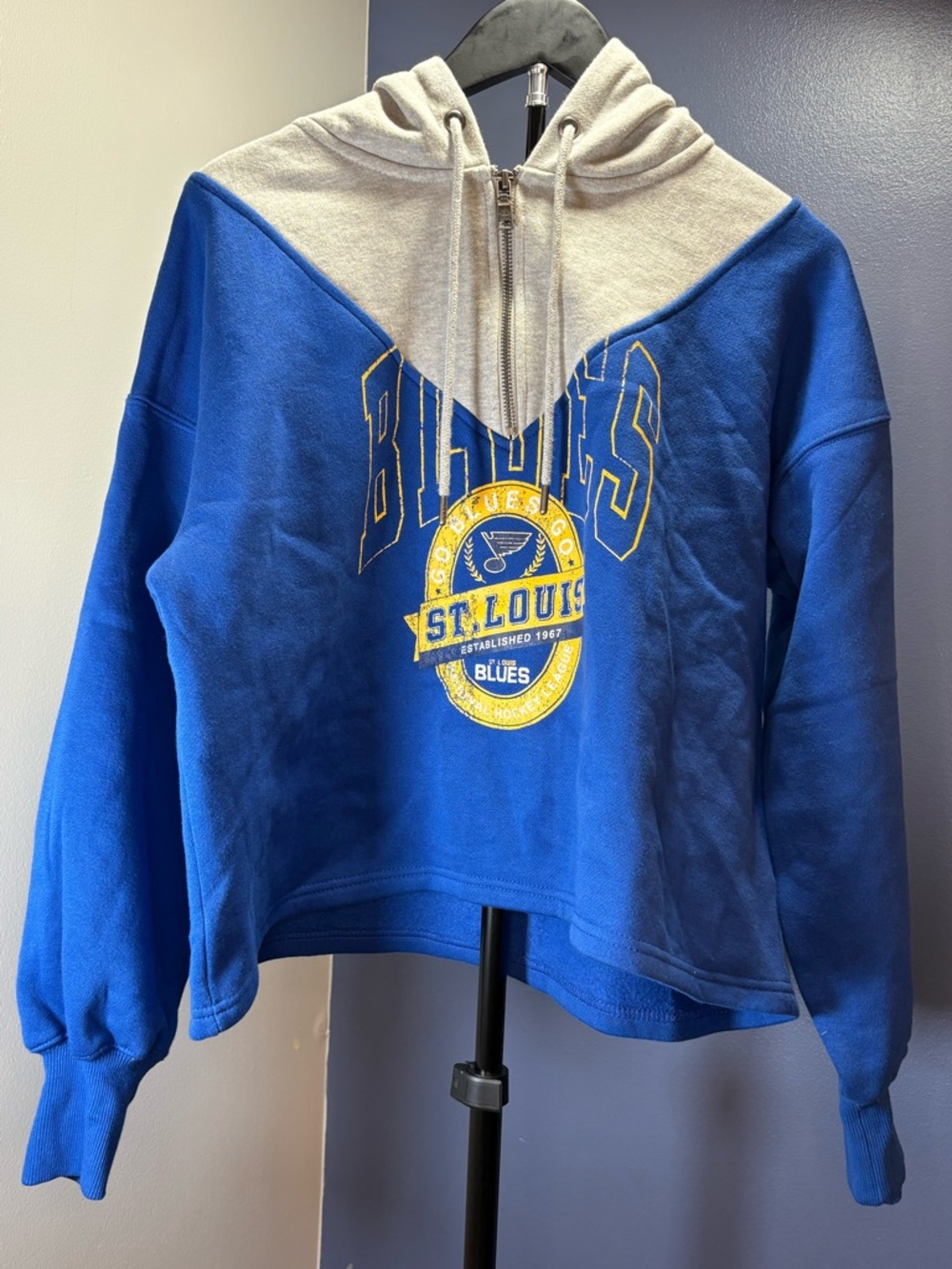 St. Louis Blues Cropped Blue & Gray Hoodie